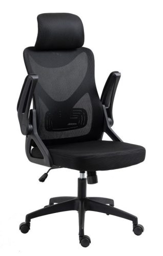Kancelárska otočná stolička ZELUX, ergonomická stolička s opierkou hlavy čierna