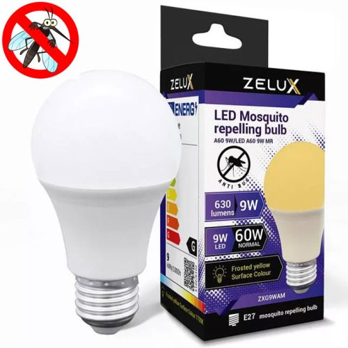 Zelux E27 9W LED žiarovka proti hmyzu - svetlo proti komárom bez UV žiarenia, 630 lumenov