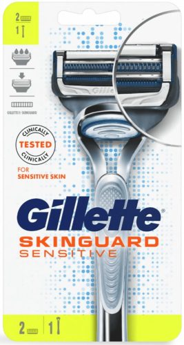 Prístroj Gillette + 2 holiace vložky Skinguard Sensitive flexball