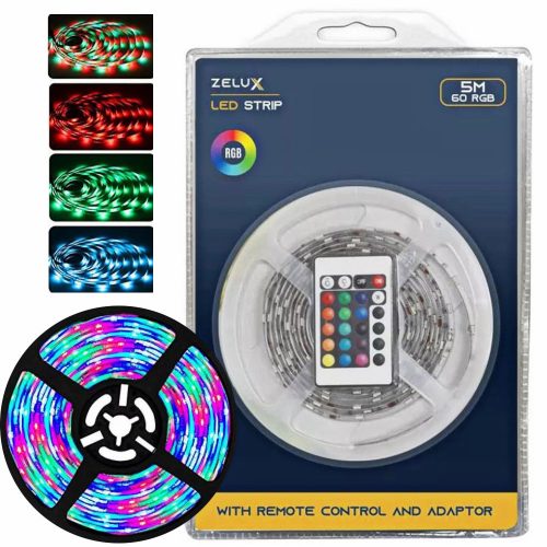 Zelux LED pásik RGB color 5 m - s diaľkovým ovládaním a napájaním