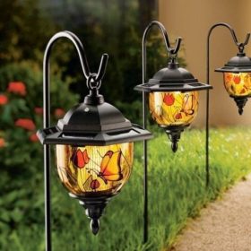   Tiffany LED solárna lampa so solárnym panelom, záhradné dekoratívne svetlo