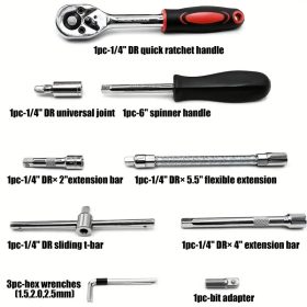   46 Db Sada náradia na opravu automobilov, sada nástrčných kľúčov, s račňovým momentovým kľúčom