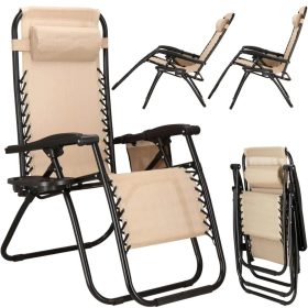   Nastaviteľné záhradné ležadlo - béžové kreslo s nulovou gravitáciou, skladacie,