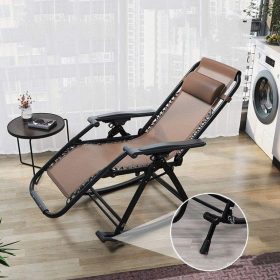   Skladacie hojdacie kreslo s nulovou gravitáciou a opierkou hlavy, hnedé