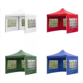   Összecsukható kerti pavilon + ablakos oldalfal 3x3m-es méretben - zöld