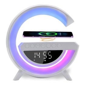   Vezeték nélküli töltő 5 az 1-ben Bluetooth, óra, hangszóró, RGB lámpa, ébresztő