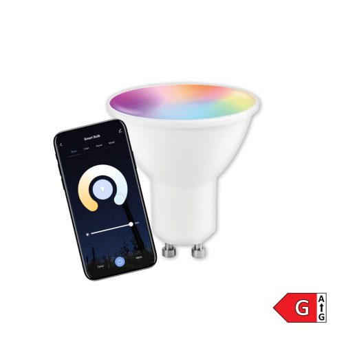 Inteligentná LED žiarovka GU10 s WiFi - 5,5 W, 400 lm, RGB + 3000-6500 K, diaľkové a hlasové ovládanie,