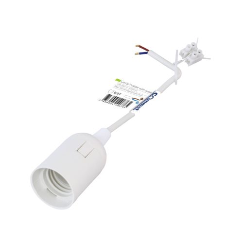 Zásuvka E27 so 17 cm káblom a skrutkovacím uzáverom, biela, 250 V, 2A, PBT kryt