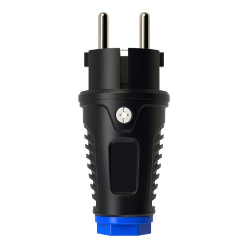 Uzemňovacia zástrčka Schuko, 16A, 250V, gumový plášť, IP54, čierna