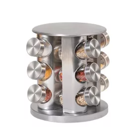   Otočný stojan na korenie s 12 fľašami - nerezová oceľ, 22 cm inox