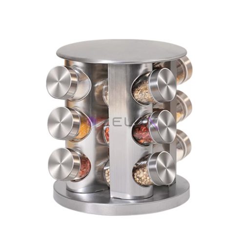 Otočný stojan na korenie s 12 fľašami - nerezová oceľ, 22 cm inox