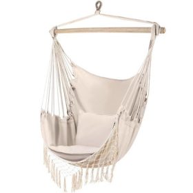   Bavlnené hojdacie kreslo v béžovej farbe s 2 vankúšmi - nosnosť 120 kg