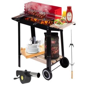   Drevený záhradný gril s mechom a tyčou, robustná konštrukcia na jednoduché používanie