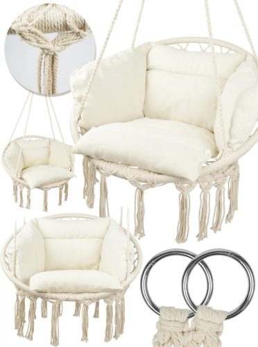 Függo Garden Macrame s párom, brazílske kreslo v boho štýle - béžová
