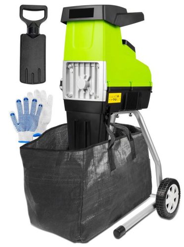 Elektrický štiepkovač konárov 3500W, samohybný, rotačný valec s 60L vakom, s rukavicami