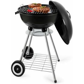   Záhradný gril na drevené uhlie Grill Master s vekom - mobilný, na kolieskach s extra úložným priestorom