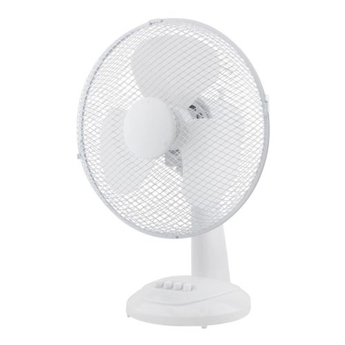 Stolový ventilátor Zelux s priemerom 30 cm, 3 rýchlosti, oscilačný, biely