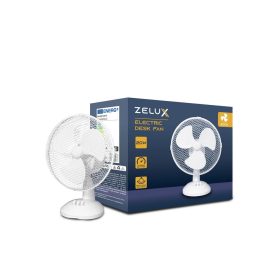   Stolový ventilátor Zelux s priemerom 30 cm, 3 rýchlosti, oscilačný, biely