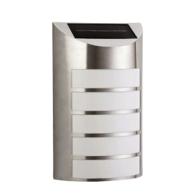   Solárna vonkajšia nástenná veľká LED lampa so studeným svetlom s dobíjacou batériou inox