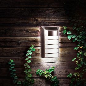   Solárna vonkajšia nástenná veľká LED lampa so studeným svetlom s dobíjacou batériou inox
