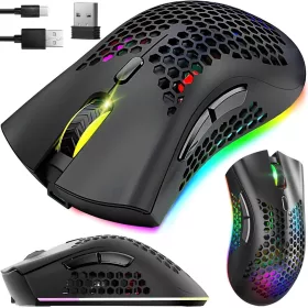   Akkus Vezeték nélküli gamer egér RGB világítással, állítható DPI, tölthető