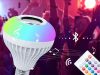 RGB LED izzó beépített Bluetooth hangszóróval és távirányítóval, E27 foglalat,