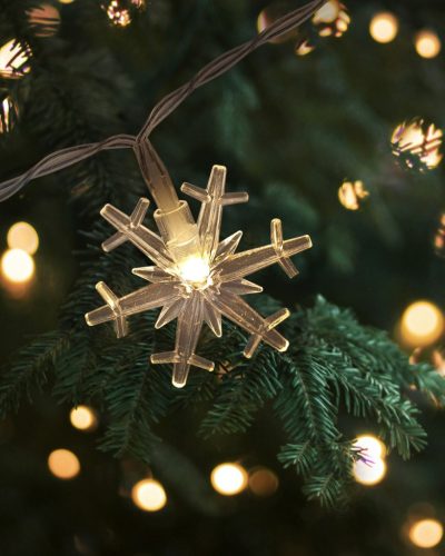 Hópelyhes LED Fénygirland, 20 LED, Meleg Fehér, Elemes, 2,2 m