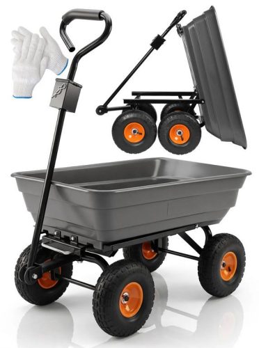 Kerti szállítókocsi 300 kg, 75 L, billenős, felfújható kerekek, vontatható