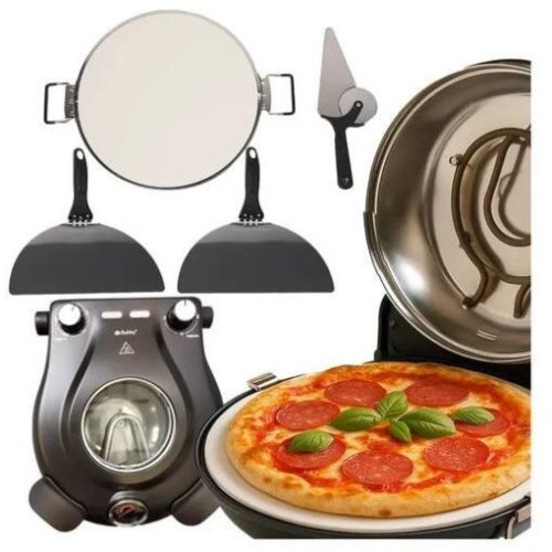 1200W Elektromos Pizza Sütő 420°C Kerámia Kővel, 30 cm, Időzítővel és Légkeringe