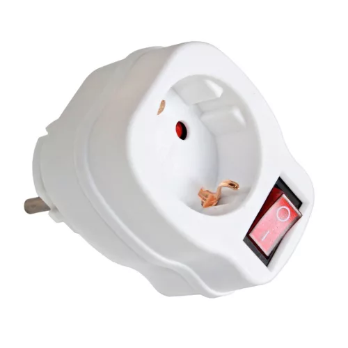 1 utas adapter + kapcsoló, fehér / 1 way adapter with switch, white