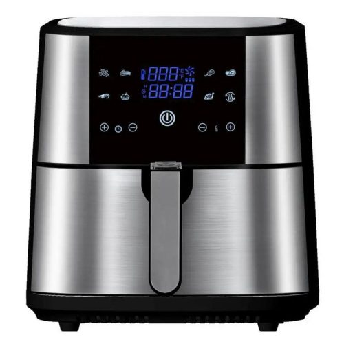 Air Fryer 8 Liter XXL kivehető kosár Forrólevegős Fritőz Kijelzővel, INOX, 1800W