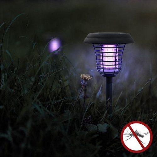 Solárna LED lampa proti komárom, UV fialová a biela LED, solárne nabíjanie