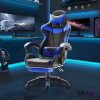 Zelux gamer szék öko-bőr borítással, lábtartóval, karfáfal, fekete-kék