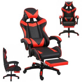   Zelux gamer szék öko-bőr borítással, lábtartóval, karfáfal fekete-piros