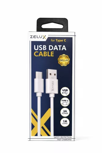 Zelux fehér gyorstöltő és adatkábel 100cm typeC 3A