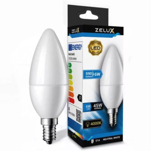 Zelux Led Candle C37 6W E14 4000K žiarovka