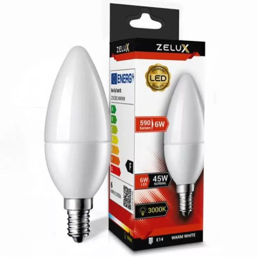 Zelux Led Candle C37 6W E14 3000K žiarovka