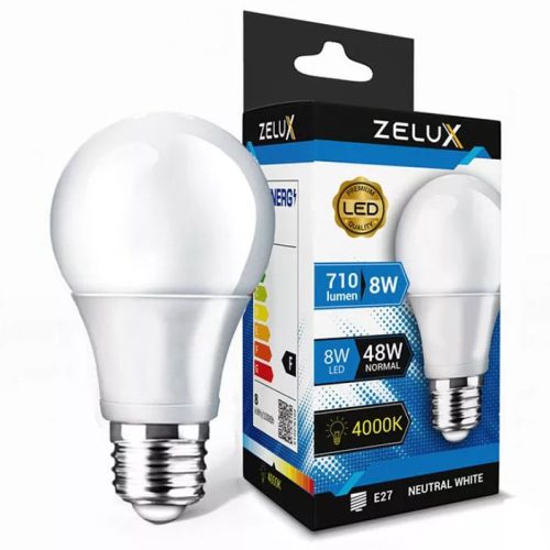 Zelux Led Globe A60 8W E27 4000K Globe Bulb
