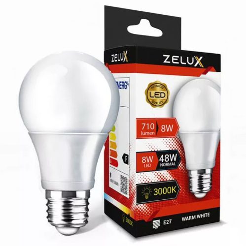 Zelux Led Globe A60 8W E27 3000K Globe Bulb